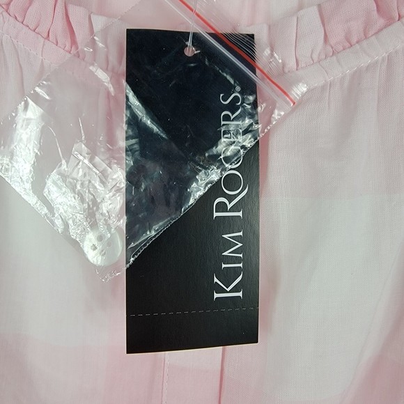 Kim Rogers Womens Size Large Peasant Blouse Pink White Checks Sheer New - Picture 7 of 7
